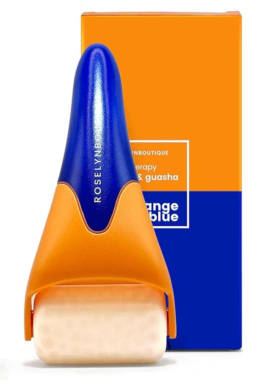 ROSELYNBOUTIQUE Ice Roller for Face &Gua Sha Facial Tools - Fine Lines Puffiness Facial Massager Skin Care Tools Self Care Gifts for Men Women (Orange Blue)