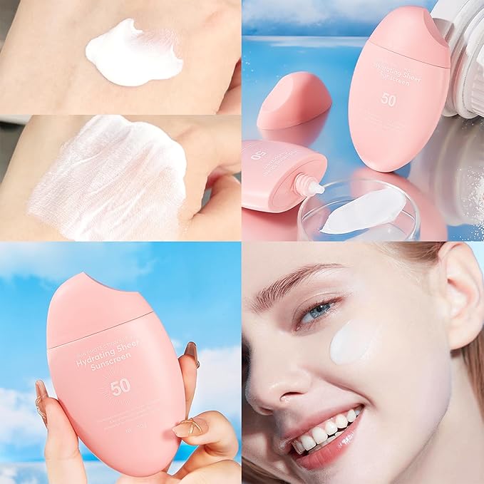 Sunscreen SPF 50+ 50g, Hydrating Sheer Face Sunscreen, Waterproof & Lightweight Water Gel, Non-Greasy, No White Cast, for Sensitive Skin Daily Use