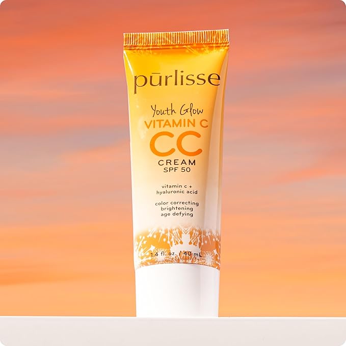 pūrlisse Youth Glow Vitamin C CC Cream with SPF 50 - Color Corrector Enriched with Sea Buckthorn, Vitamin C & Hyaluronic Acid - Boosts Radiance & Youthfulness - Paraben-Free - Light (1.4 oz)