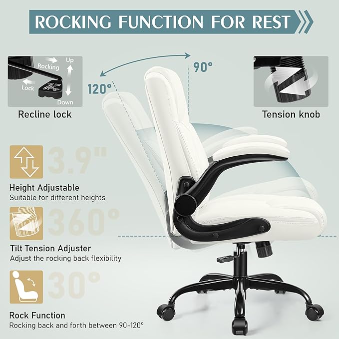 Leather Office Chair, PU Home Computer Desk Chairs with Ergonomic Back Support, 360°Swivel Free，Small Gaming Chair with Wheels and Adjustable Armrests, for Short People Use