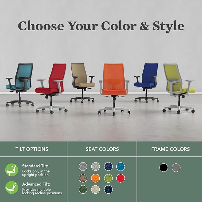 HON Ignition 2.0 Mid Back Task Chair, Spectrum Mesh, Standard Synchro-Tilt Control, Office Chair with Lumbar Support, Height and Width Adjustable Arms, Titanium Frame, Pear