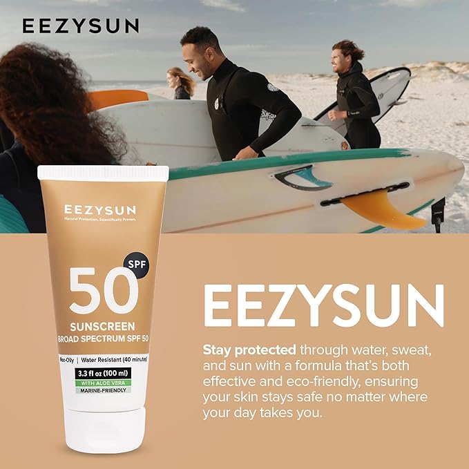 Mineral Sunscreen SPF 50 - Non-Greasy, Weightless, Sweat-Resistant, Vegan & Reef-Safe Mineral Based Sunscreen for Face and Body with Aloe Vera, UVA/UVB Protection - All Skin Types - 3.3 fl oz