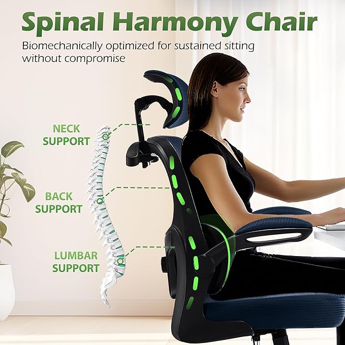 AreShark Office Chair Ergonomic Desk Chairs with Adjustable Lumbar Support& Headrest Hanger, High Back Breathable Mesh Chair with Wheels, Rolling Swivel Comfy Task Computer Chair for Home Work Gaming