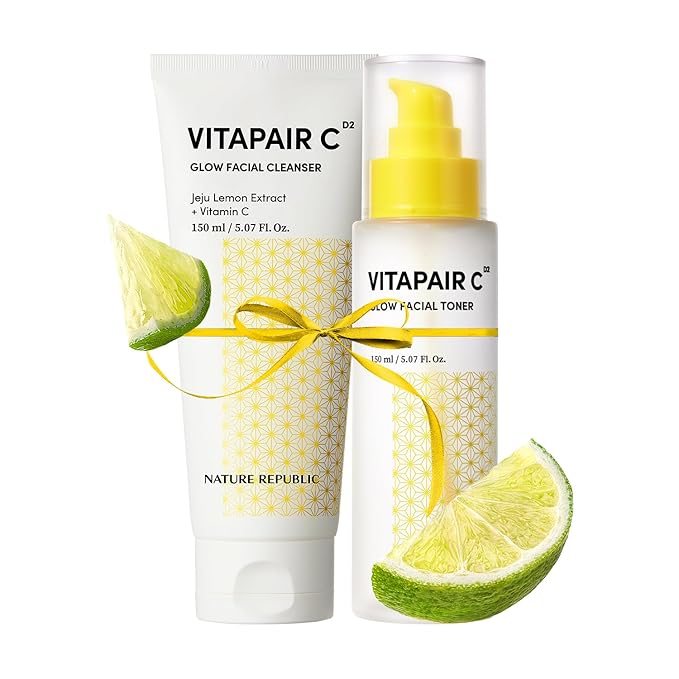 Nature Republic Vitapair C Glow Facial Cleanser Toner Set - Korean Vitamin Skincare, Cleaner Skin, Hydrating, Niacinamide, Lightweight