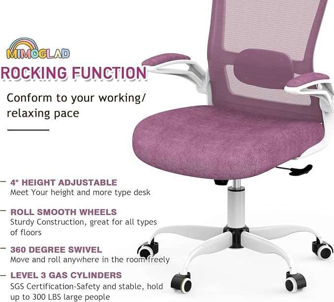 Mimoglad Home Office Chair, High Back Desk Chair, Ergonomic Mesh Computer Chair with Adjustable Lumbar Support and Thickened Seat Cushion (Modern, Orchid)