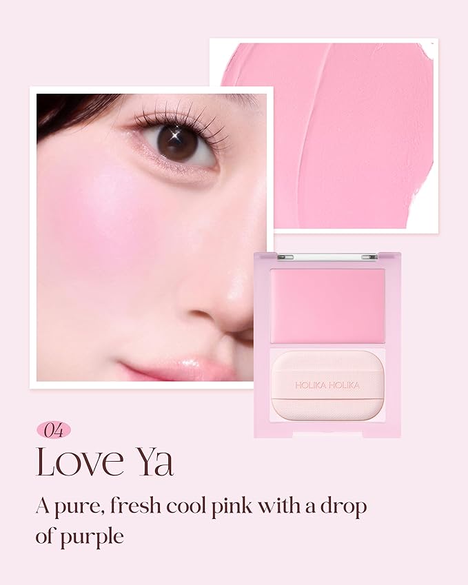 HOLIKA HOLIKA Tinted Milk Cream Blush 04 Love Ya - Korean Face Makeup with Built-In Puff, Semi-Luminous Milky Color, High Powder Content Formula, Transparent Finish for Semi-Matte Glow