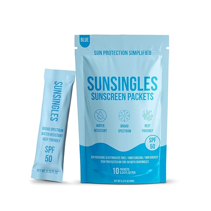 SunSingles Broad Spectrum SPF 50 Travel Size Sunscreen Packets – Water Resistant and Non-Greasy – Oxybenzone & Octinoxate Free – Perfect Party Favors 0.34 Fl Oz (Pack of 10)