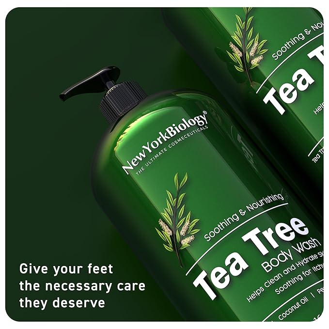 New York Biology Tea Tree Body Wash for Men and Women - Moisturizing Body Wash Helps Soothe the Skin - Refreshing and Hydrating Cleanser for Body and Feet - 16.9 Fl Oz