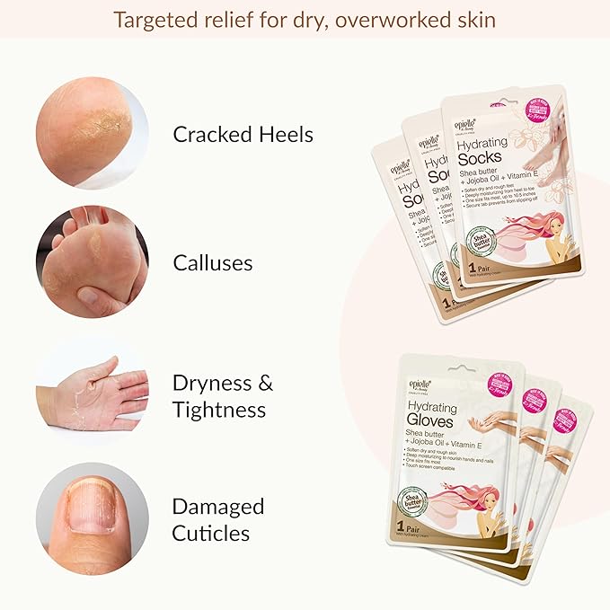 Epielle Hydrating Hand & Foot Masks, Relieve and Soften Dry, Overworked Skin, Self Care Gifts for Women, Spa Kit, Easter Basket Stuffers, 6 Moisturizing Gloves & 6 Moisturizing Socks