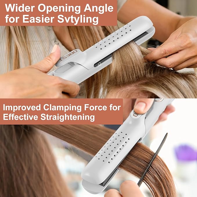 OBEST 360° Airflow Styler,Hair Straighteners Curler 2 in 1, Ceramic Hair Straightener with Cooling Air Vents,Lock in Style, Quick Heating,5 Temps &Dual Voltage, Travel&Gift (White)