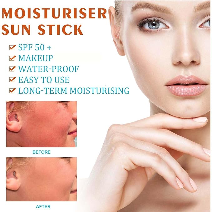 Moisturizing Sunscreen Stick SPF 50+, Korean Sunscreen Stick for Face & Body, Water Resistant & Lightweight, Effective UV Protection Sunblock Sticks for All Skin Types, No Cast White, 0.7 Oz (2pc)
