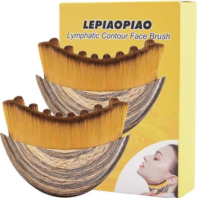 2 PCS Lymphatic Contour Face Brush,Lymphatic Drainage Brush,Dry Lymphatic Drainage Massager,Ergonomically Designed to Fit The Skin Precisely