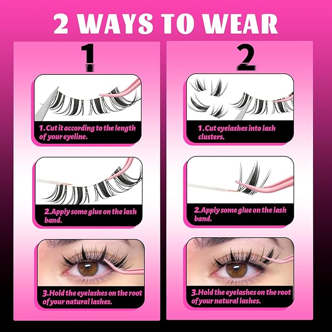 Veleasha Fairy Lashes Manga Eyelashes Spiky Eyelash Cat Eye Lashes Wispy Natural Look False Eyelashes 100% Handmade with Clear Band 8 Pairs (Fairy)