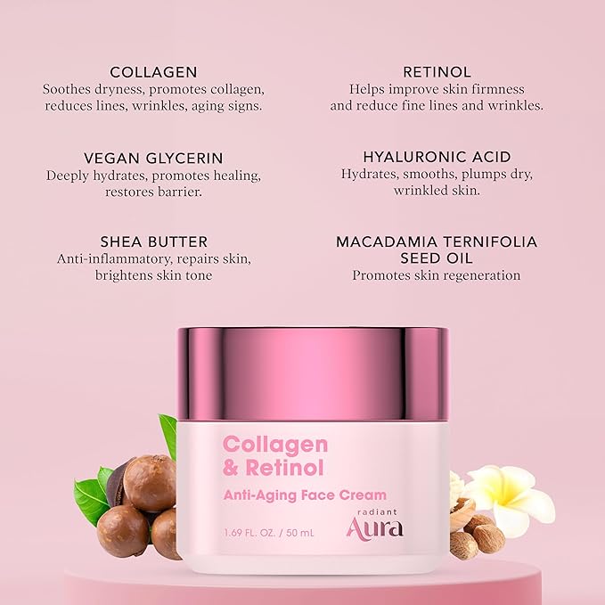 Collagen & Retinol Face Cream – Dermatologist Tested, Anti Aging, Korean Skin Care – Firming, Anti Wrinkle, Hydrating Moisturizer, Pore Care – Vegan, Clean Beauty – 1.69 Fl Oz