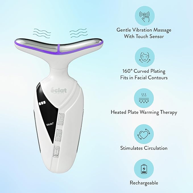 Éclat Facial Massager for Lymphatic Drainage, Face, Neck & Body Tool for Skin Care, Heated Electric Beauty Device for Wrinkles, Fine Lines, Puffy Skin, Lifting, Firming, Sculpting with 7 Light Therapy