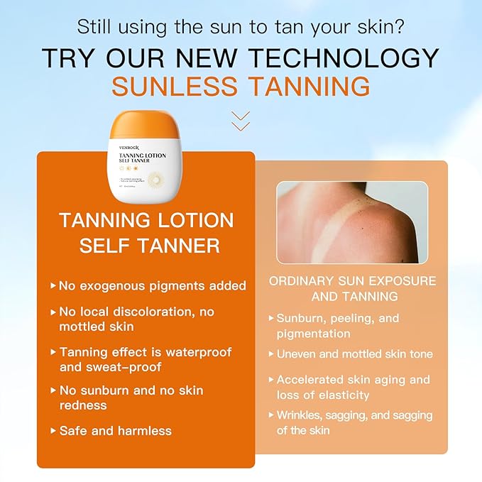 Venrock Self Tanner Tanning Lotion – Natural DHA Formula, No Added Colorants – Travel - Friendly 30ml (1.01fl.oz) – Sunless Tanning Moisturizer for Fair to Medium Skin Tones (1 pack, 30ml)