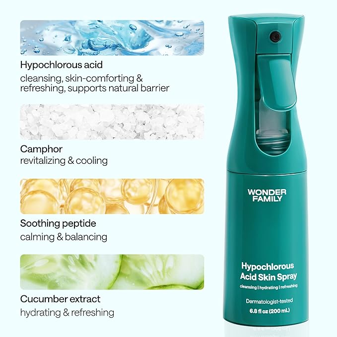 Hypochlorous Acid Spray for Face and Skin - Body & Facial Toner for Acne - Eyelid Cleanser - Moisturizing Face Spray Mist Hydrating - 6.8 Fl Oz - 12 Blemish Patches