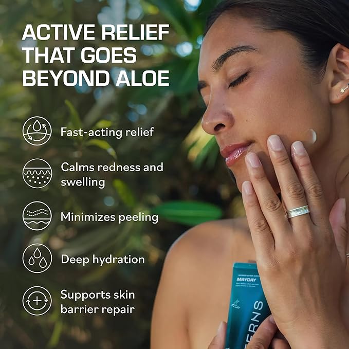 TERNS Mayday Intensive After Sun Gel Cream, Cooling Skin Care for Sunburn Relief, 3X Marine Bioactive Complex with Niacinamide, Squalane, Shea Butter & Aloe, Travel Size, Fragrance Free, 2 Fl Oz