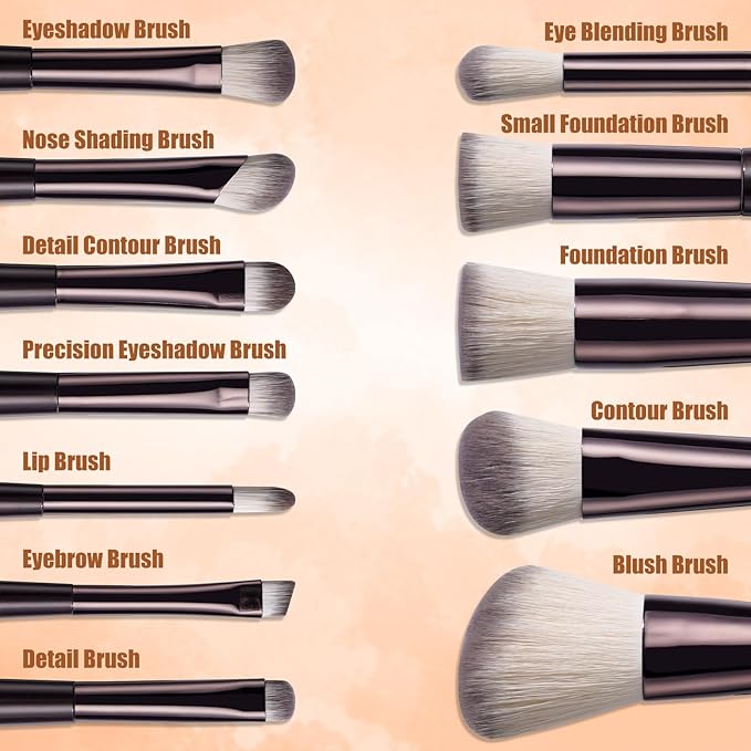 BS-MALL 12 Pcs Professional Travel Makeup Brush Set With Makeup Sponges - Includes Foundation Brush, Powder Puff, Finger Sponges & Triangle Puffs For Soft Daily Use