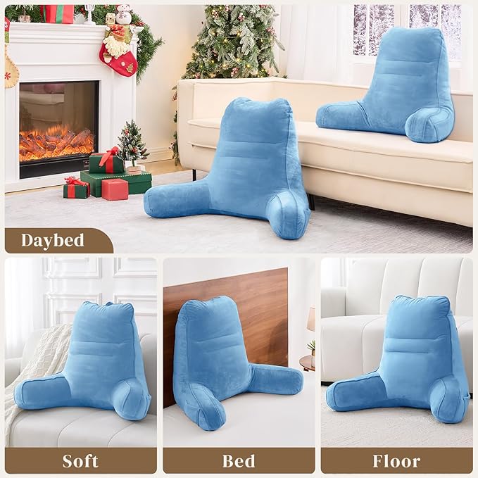Sasttie Reading Pillow, Pillows for Reading or Relaxing – Ergonomic Support for Head, Neck, Back, and Lumbar, 21-Inch, Blue