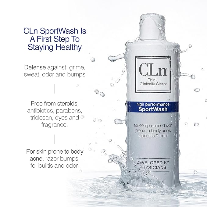 CLn® SportWash – High-Performance Sport Body Wash, For Men & Women Prone to Body Odor, Foot Odor, Ringworm, Folliculitis, & Back Acne, Fragrance-Free & Paraben-Free, 12 fl. oz.