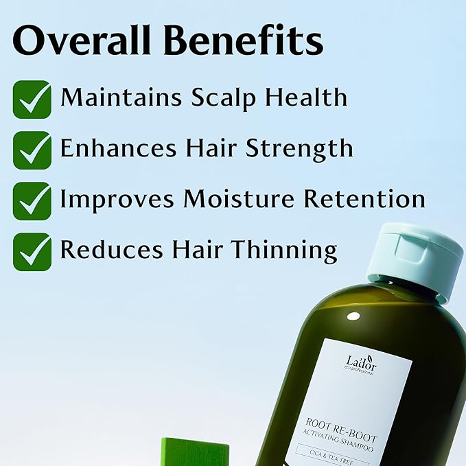 LADOR Root Re-boot Refreshing Hair Loss Relief Shampoo Activating w/Centella Asiatica & Tea Tree, Biotin - Shine, Deep Cleansing for Very Oily Scalp, Korean Haircare 10oz