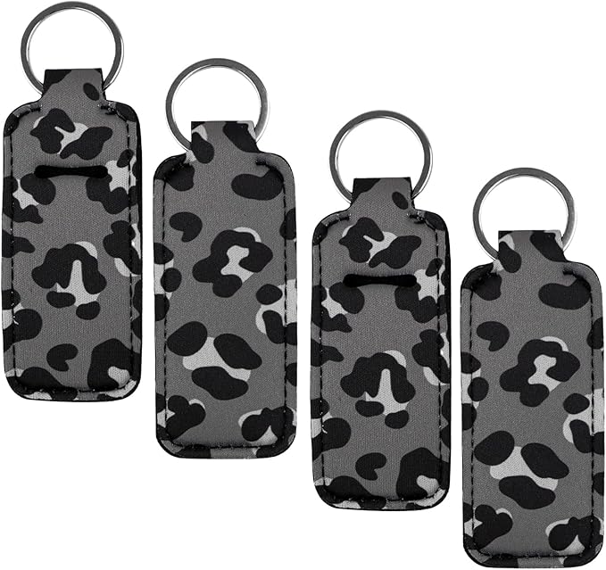 4 Pcs Lip Balm Holder Keychain for Lipstick, Elastic Fabric Lip Gloss Sleeves Holder for Women, Girls, Nurse