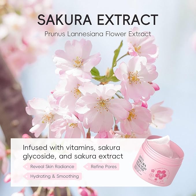 Sakura Toner Pads, Hydrating Daily Toner Pads for Sensitive Skin Gentle Exfoliating Soothing & Calming Facial Skincare Cleansing Pad, Makeup Skin Prep, Balance Skin Barrier, 40 Sheets