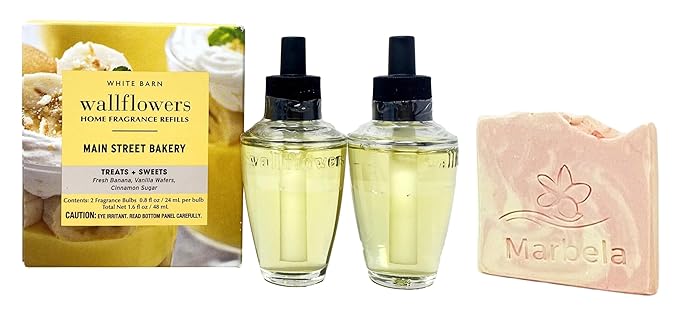 Bath & Body Works Main Street Bakery Wallflowers Fragrance Refill Pack of 2 with a Himalayan Salts Springs Sample Soap.