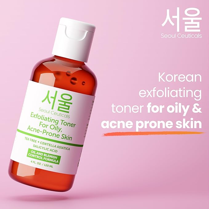 SeoulCeuticals Korean Toner for Oily Acne Prone Skin – Korean Skin Care Tea Tree Toner for Face – Facial Toner Centella Asiatica, Salicylic Acid. 4 FL OZ