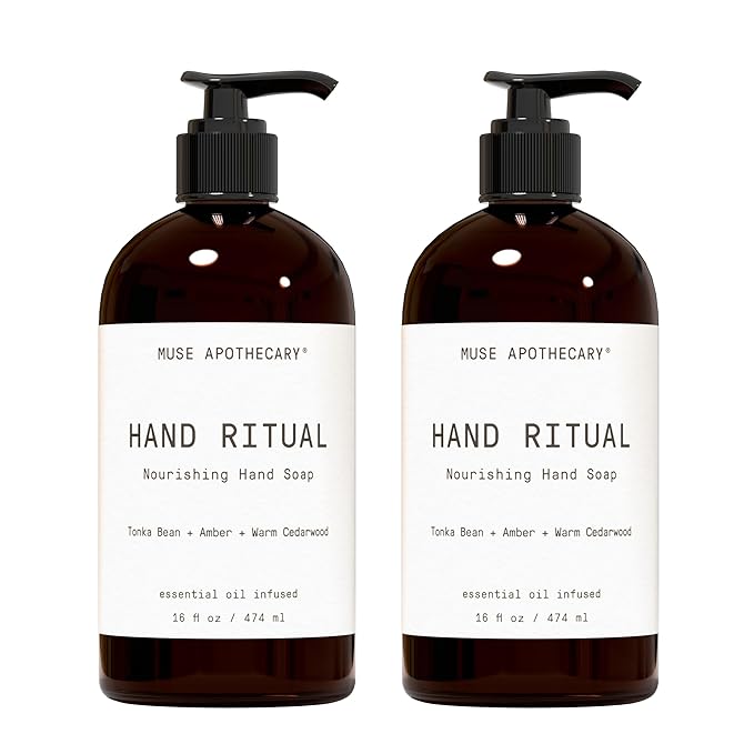 Muse Apothecary Hand Ritual - Aromatic and Nourishing Hand Soap, Infused with Aromatherapy Essential Oils - USDA Certified Biobased - 16 oz, Tonka Bean + Amber + Warm Cedarwood, 2 Pack