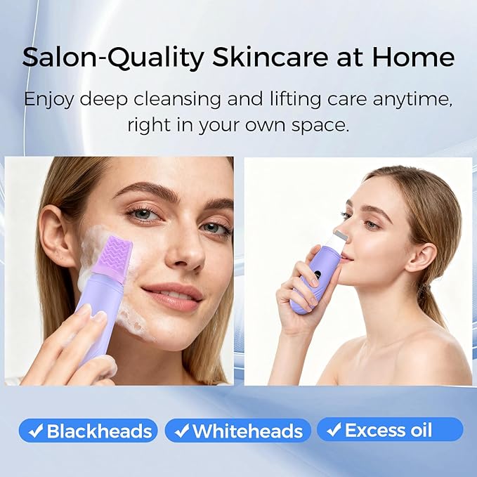 Skin Scrubber Face Spatula, Blackhead Remover Tool for Facial Deep Cleansing, Face Spatula Pore Cleaner with 4 Modes, Whitehead Remover, Blackhead Extractor, Face Scrubber (Purple)