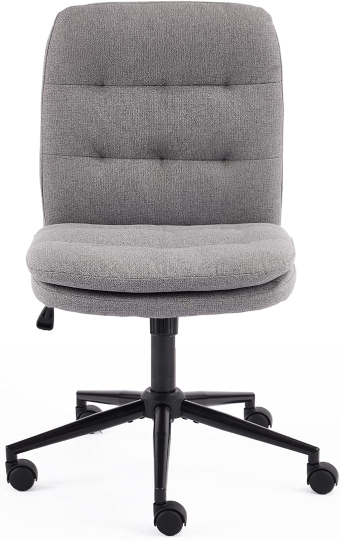 VINGLI Mid Back Armless Office Desk Chair with Wheels/no Wheels,360°Rocking Swivel Vanity Chair with Thickened Cushion,Adjustable Height Rolling for Reading Room, Make up, Linen Dark Grey
