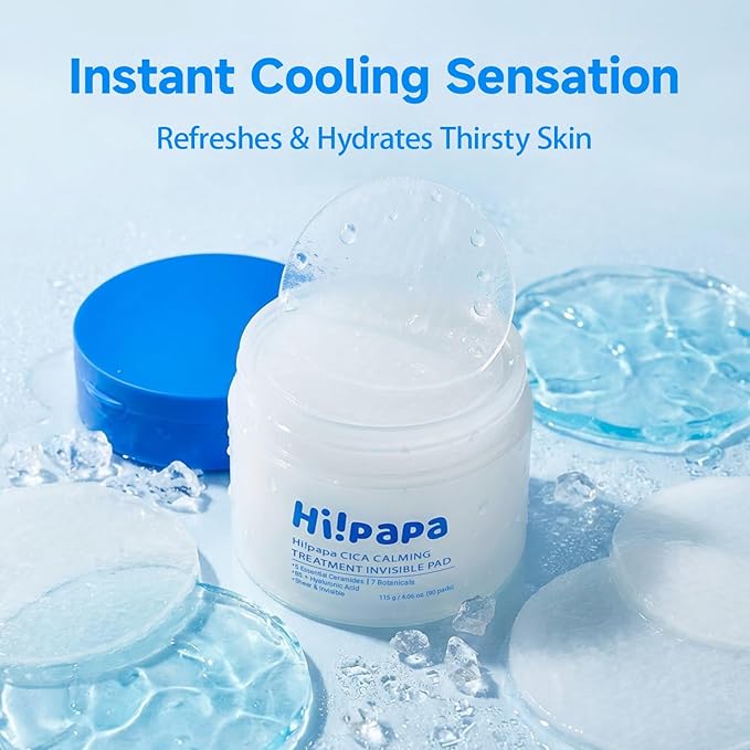 Hi!papa Cooling Gel Toner Pads - Hydrating Hydrogel Face Pads with Centella, Hyaluronic Acid, Ceramide - Soothing Daily Skincare for Sensitive Skin & Teens (90 Pads)