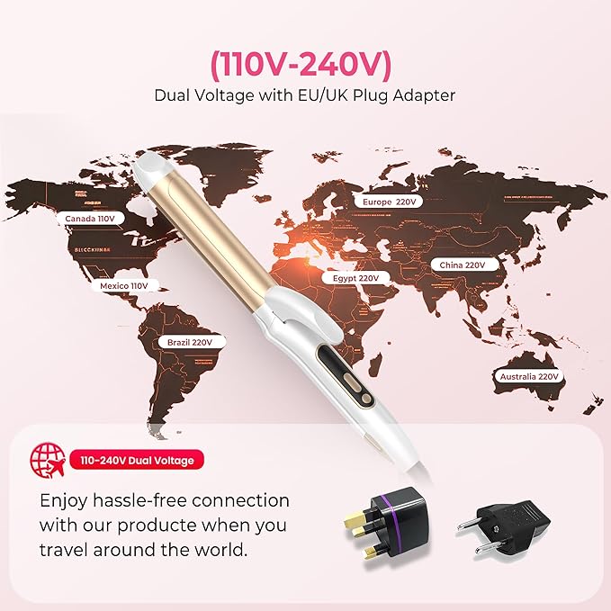 2 in 1 Curler and Straightener Travel Dual Voltage Curling Iron 1.25 Inch Normal Size Hair Curler Ceramic with EU/UK Plug Adapter for Travel Curling Wand Adjustable Temperature and Anti-Tangle