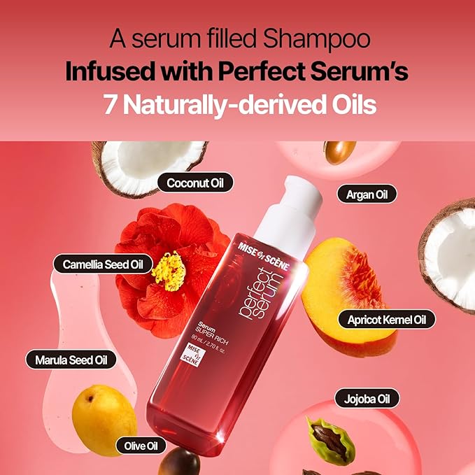Mise En Scene Perfect Serum Super Rich Shampoo | Korean Shampoo for Severely Damaged Hair | Anti-Frizz, Hydrating, Nourishing | Korean Hair Care with Moroccan Oil, Jojoba Seed | 17.92 Fl Oz