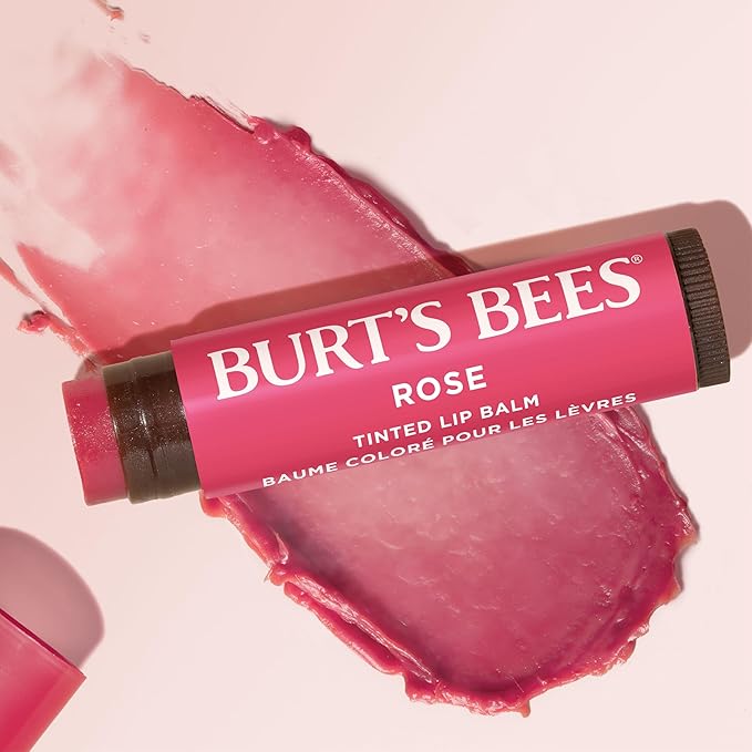 Burt's Bees Easter Basket Stuffers, Lip Tint Balm with Long Lasting 2 in 1 Duo Tinted Balm Formula, Color Infused with Hydrating Shea Butter for a Natural Looking Buildable Finish, Rose (2-Pack)