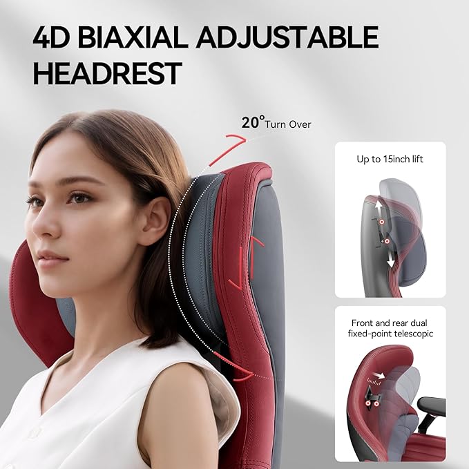 EMIAH Ergonomic Office Chair with Foot Rest Reclining Office Chair with Adjustable Arms and Headrest High Back Gaming Chair with Lumbar Support, PU Leather(Red)
