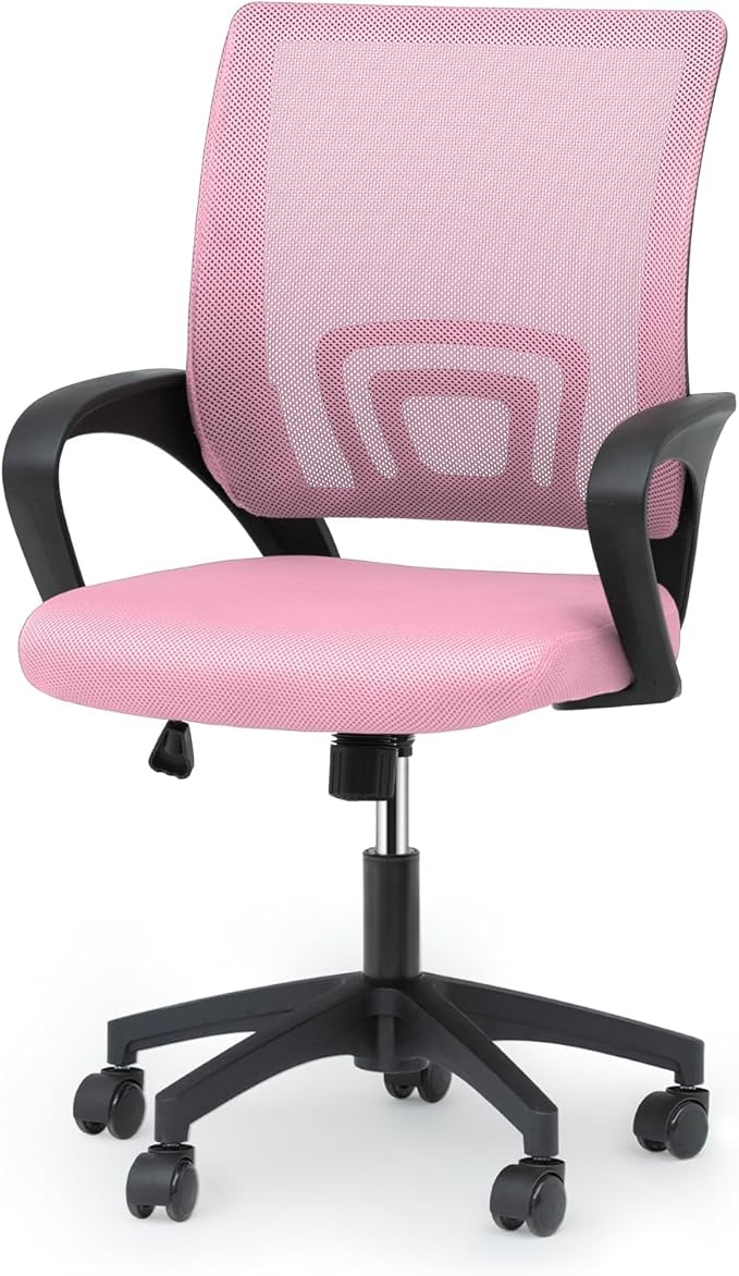 Magshion Ergonomic Office Desk Chair, Mid-Back Mesh Computer Chair, Swivel Chair with Breathable Backrest & Lumbar Support, Adjustable Height for Gaming, Work, Study, 300 Lbs Capacity, Pink