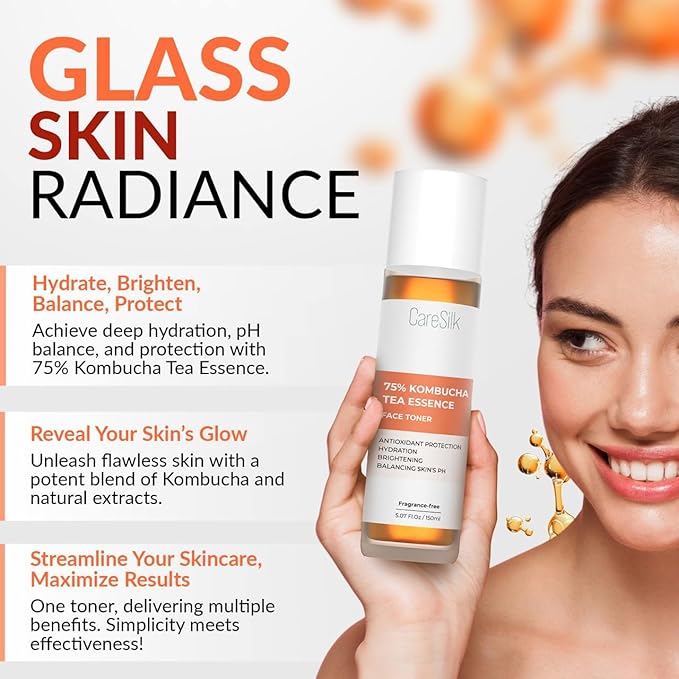 Kombucha Tea Essence Face Toner - Fermented Black Tea Hydrating Essence Skincare Gel Cream - Ceramide Regulation Barrier Serum + Hyaluronic Acid & Niacinamide