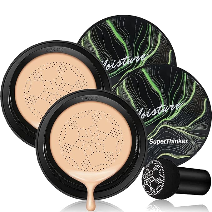 Air Cushion CC Cream Foundation Makeup, BB Cream Makeup, Color Correcting CC Cream, Tattoo Cover Up, Natural Full Coverage Foundation, Moisturizing Concealer Brighten,Even Skin Tone(2 PCS Natural)