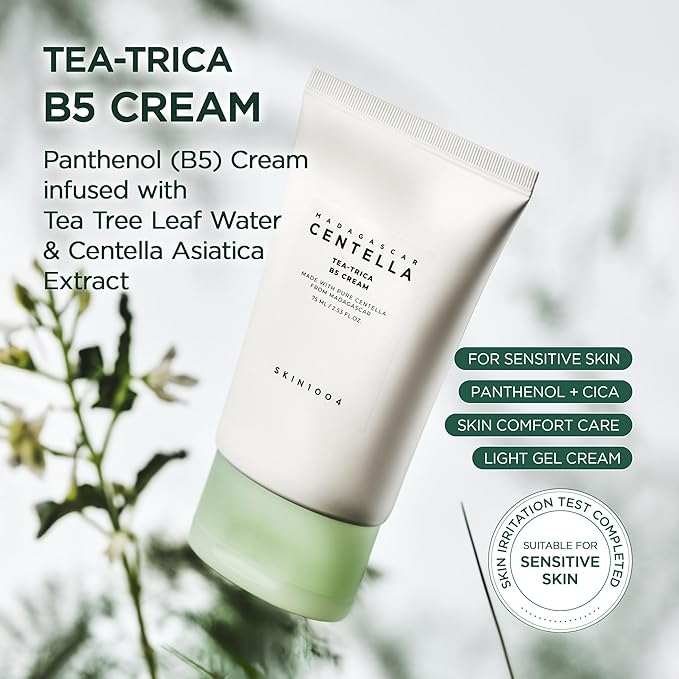 SKIN1004 Tea-Trica B5 Cream, Face Moisturizer with Centella Asiatica & Panthenol B5, Gel Moisturizer for Soothing & Hydrating, Cica Cream with Tea Tree & Centella, Korean Skin Care, 2.53 fl.oz / 75ml