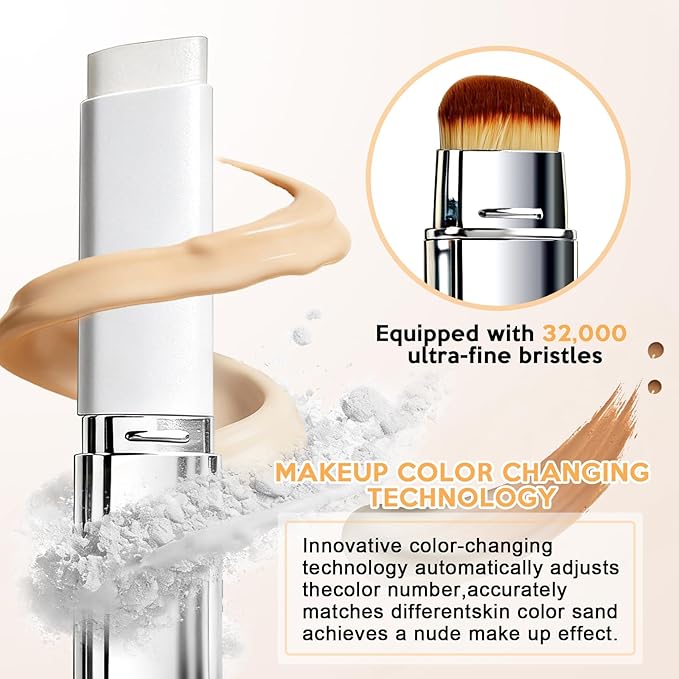 Korean Color Changing Foundation Stick with Brush for Lumine Skin, 2-in-1 Waterproof & Long-Lasting Hydrating Makeup, Dual-Ended Foundation & Concealer Stick, Portable for Easy Daily Use and Travel