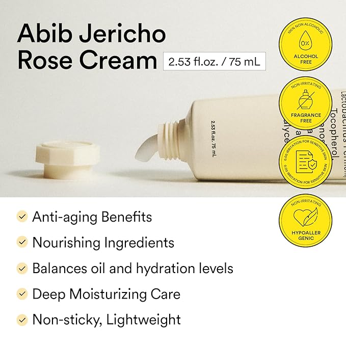 Abib Jericho Rose Cream 75ml - Hypoallergenic, Anti-Aging Moisturizer for Dry Skin