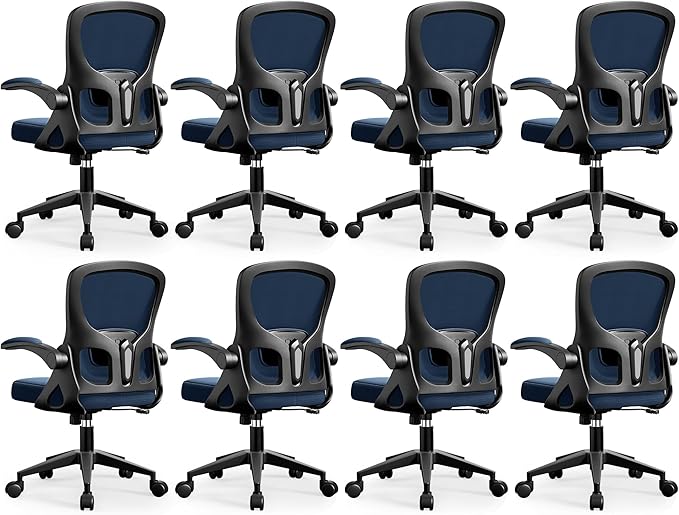 Office Chair Ergonomic Desk Chair, Adjustable Lumbar Support Rolling Swivel Comfy Chair with Space-Saving Flip Up Armrests, Mesh Gaming Chair for Business Work Office & Home,Blue 8pcs