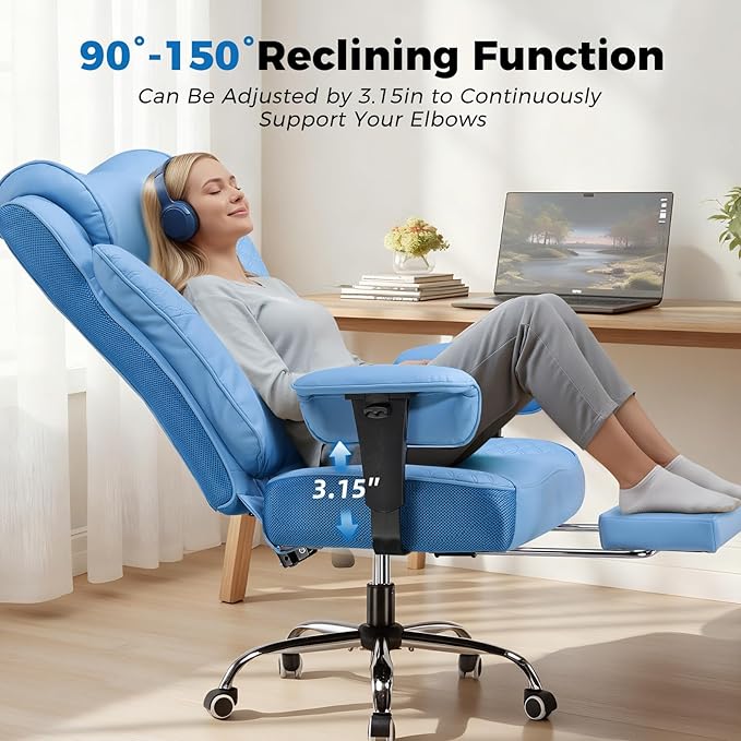 GTPLAYER Big and Tall Office Chair 400LBS Wide Ergonomic Gaming Chair with Deluxe Embossing Designed Leather with Foot Rest,150°Reclining Adjustable Soft Armrests Pocket Spring Back Support and Pillow