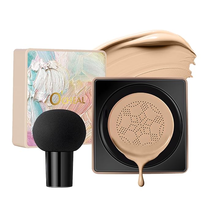 O'CHEAL Mushroom Head Air Cushion CC Cream,BB Cream Foundation Cream for Face Makeup Concealer Cushion for Face Comestics Make Up Long-Lasting Cushion Compact 03 DEEP SHADE