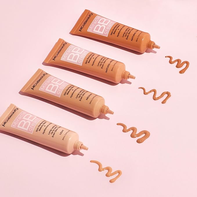 MCoBeauty Miracle BB Cream Medium Beige - Skin Tint Foundation Primer with Hyaluronic Acid Glycerin - Lightweight Dewy Coverage Tinted Moisturizer for Face - Vegan Cruelty Free Makeup, Tone Balancing