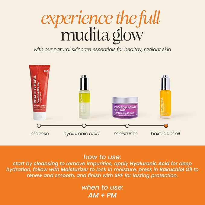 Mudita Earth Bakuchiol Face Oil – Retinol Alternative for Women | Chia Seed & Prickly Pear Serum for Gua Sha & Lymphatic Drainage | Plant-Based Oil for Scar Heal, Healthy-Aging for Oily Skin - 1 fl oz