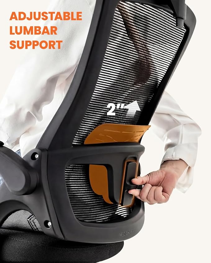 NEO Chair Office Chair High Back Desk Chair Comfy Gaming Computer Mesh Seat with Ergonomic Lumbar Adjustable Headrest Rolling Flip-up Armrests and Wheels (All Black)